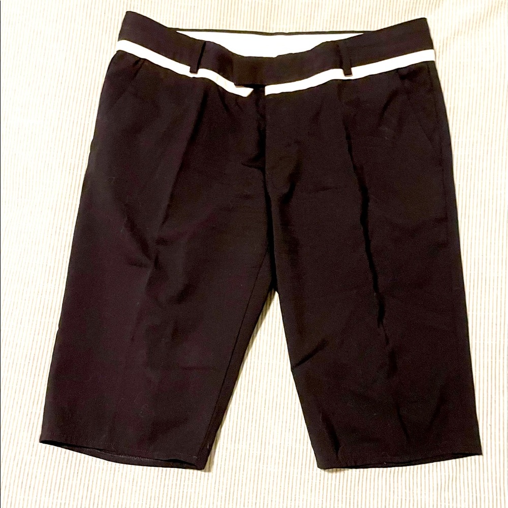 Helmut Lang Black Wool Bermuda Short with Ivory piping size 2, low rise